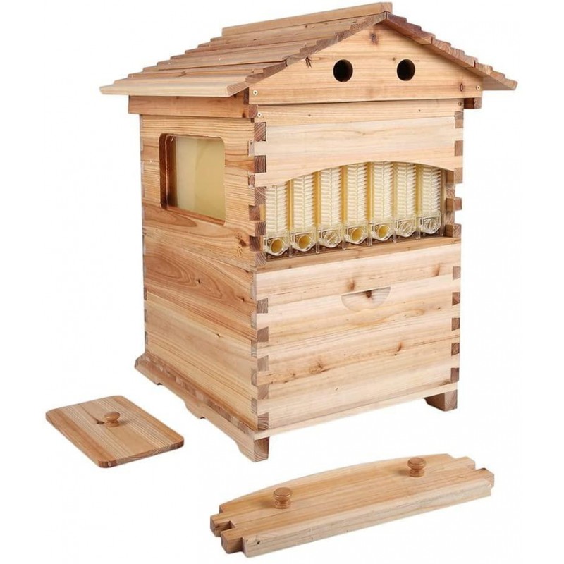 Flow Hive Beehive Kit , Wooden Bee Hive House Kit Wooden Beekeeping House Beehive Boxes for Beginning Professional Beekeepers ( with 7PCS Auto Bee Hive Frame )