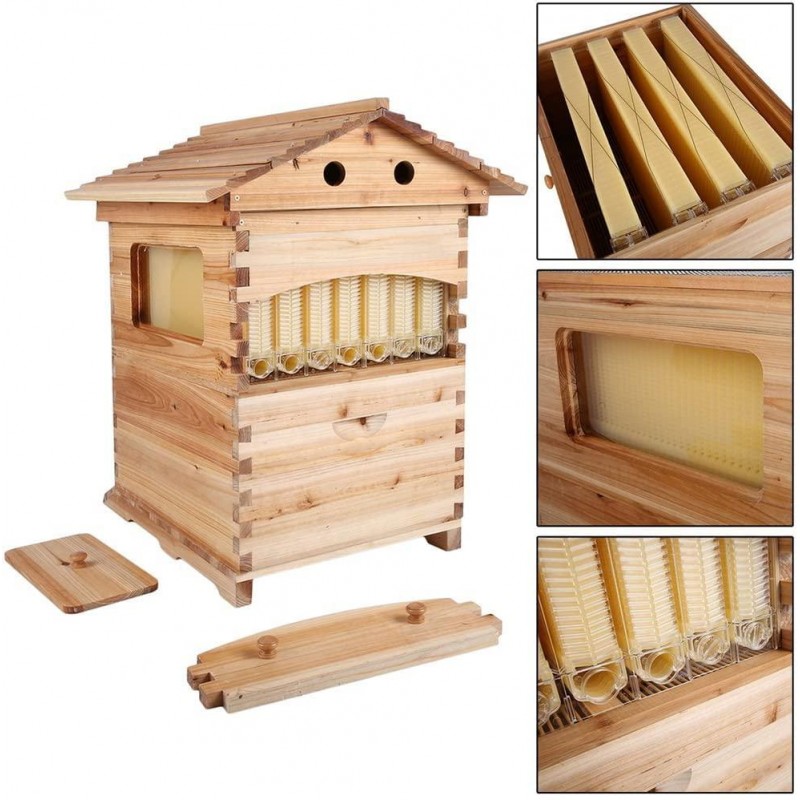 Flow Hive Beehive Kit , Wooden Bee Hive House Kit Wooden Beekeeping House Beehive Boxes for Beginning Professional Beekeepers ( with 7PCS Auto Bee Hive Frame )