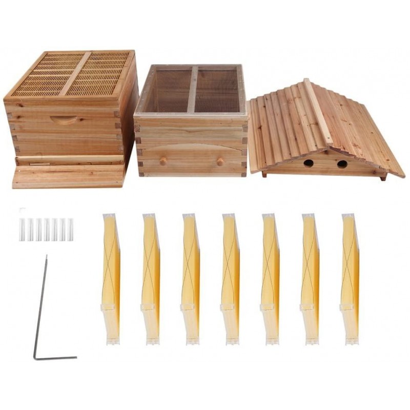 Flow Hive Beehive Kit , Wooden Bee Hive House Kit Wooden Beekeeping House Beehive Boxes for Beginning Professional Beekeepers ( with 7PCS Auto Bee Hive Frame )