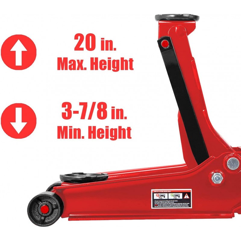 BIG RED AT84007R Torin Hydraulic Low Profile Service/Floor Jack with Dual Piston Quick Lift Pump, 4 Ton (8,000 lb) Capacity, Red