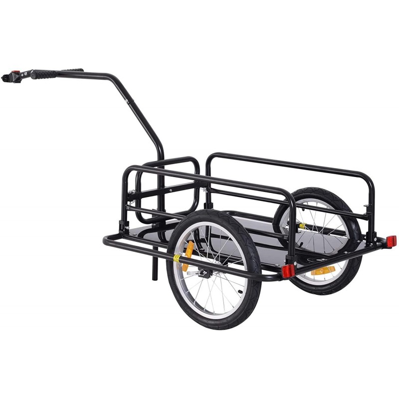 Aosom Foldable Bike Cargo Trailer Cart with Hitch, 80lbs Capacity, 16in Wheels, Black