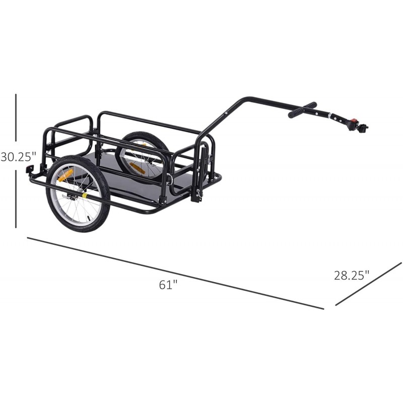 Aosom Foldable Bike Cargo Trailer Cart with Hitch, 80lbs Capacity, 16in Wheels, Black