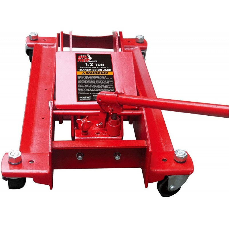 BIG RED TR4076 Torin Hydraulic Roll-Under Transmission Service/Floor Jack: 1/2 Ton (1,000 lb) Capacity, Red