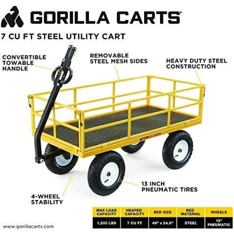 Gorilla Carts Heavy-Duty Steel Utility Cart with Removable Sides and 13