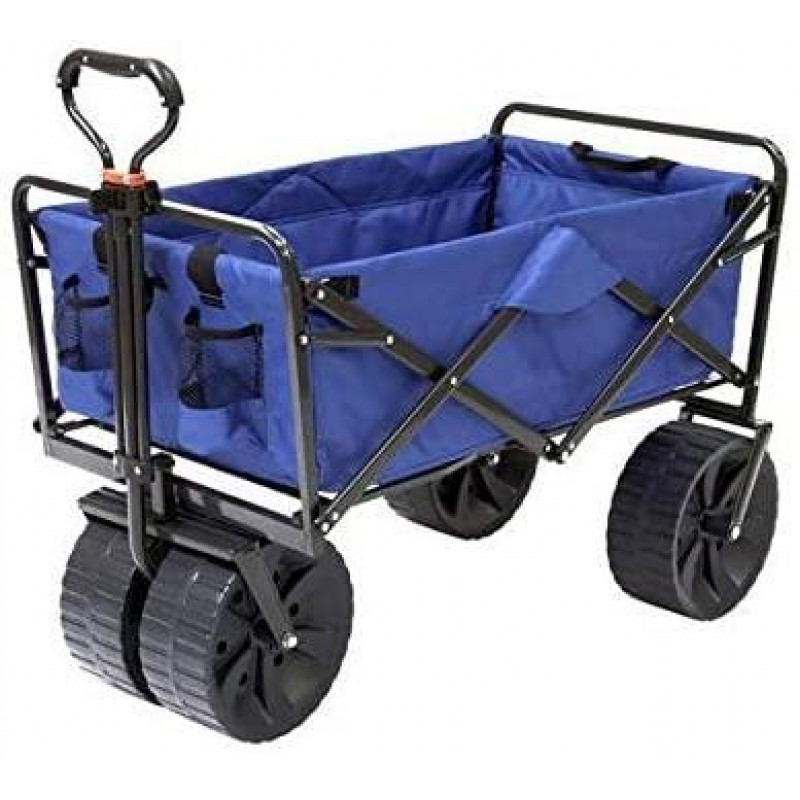 Mac Sports Heavy Duty Collapsible Folding All Terrain Utility Beach Wagon Cart, Blue/Black