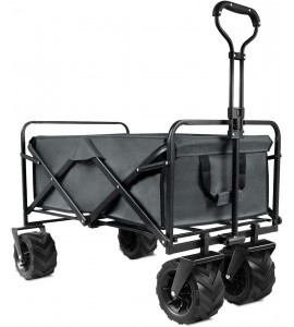 Patio Watcher Collapsible Folding Utility Wagon Cart Outdoor Garden Wagon Beach Cart Camping Shopping Sports Portable Wagon with All Terrain Wheels Large Capacity Heavy Duty, Gray