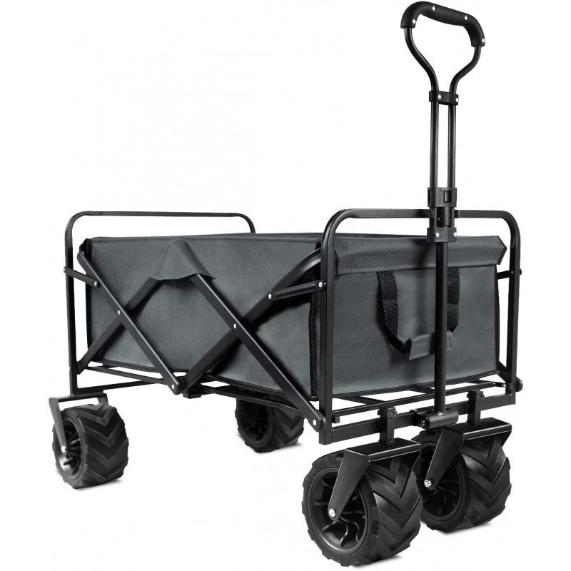 Patio Watcher Collapsible Folding Utility Wagon Cart Outdoor Garden Wagon Beach Cart Camping Shopping Sports Portable Wagon with All Terrain Wheels Large Capacity Heavy Duty, Gray