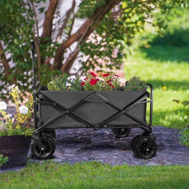 Patio Watcher Collapsible Folding Utility Wagon Cart Outdoor Garden Wagon Beach Cart Camping Shopping Sports Portable Wagon with All Terrain Wheels Large Capacity Heavy Duty, Gray