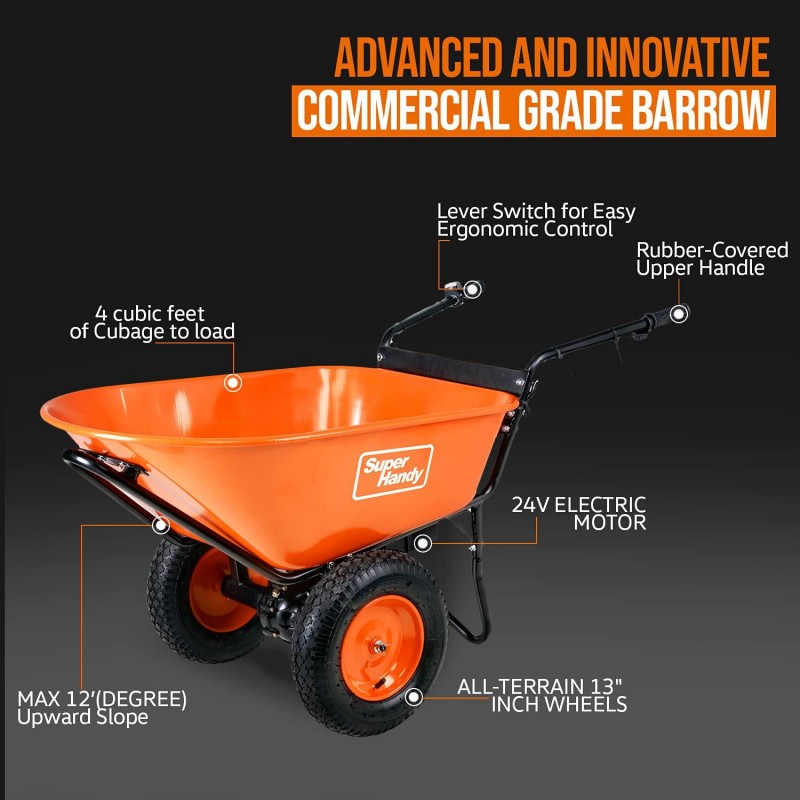 SuperHandy Wheelbarrow Utility Cart Electric 24V DC 330lbs Max Load Barrel Dump Material Debris Hauler ( Exclusive)