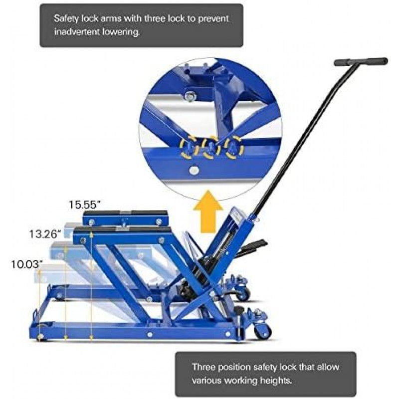 BILT HARD Motorcycle Lift, Heavy Duty Low Profile Hydraulic ATV Lifts, 1500 lb. Capacity, Steel