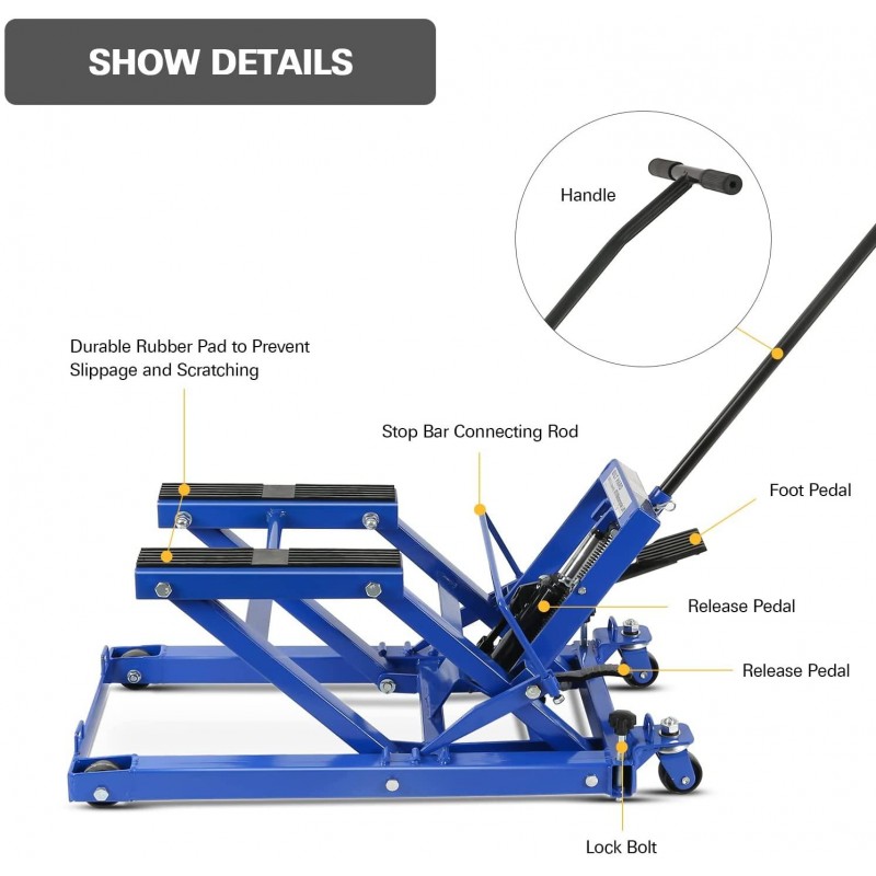 BILT HARD Motorcycle Lift, Heavy Duty Low Profile Hydraulic ATV Lifts, 1500 lb. Capacity, Steel