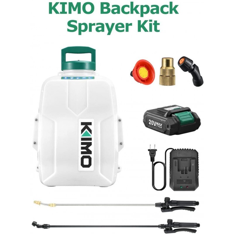 Battery Powered Backpack Sprayer, KIMO 3 Gallon Garden Sprayer w/ 2.0Ah Battery for Long Time Spray, 2 Extended Wands, No Manual Pumping Required Electric Sprayer for Weeding, Spraying, Cleaning