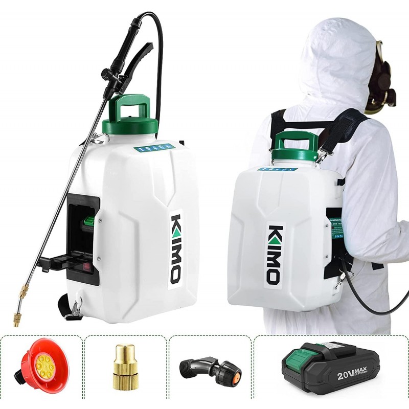 Battery Powered Backpack Sprayer, KIMO 3 Gallon Garden Sprayer w/ 2.0Ah Battery for Long Time Spray, 2 Extended Wands, No Manual Pumping Required Electric Sprayer for Weeding, Spraying, Cleaning