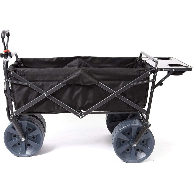 Mac Sports Heavy Duty Collapsible Folding All Terrain Utility Wagon Beach Cart Attached Mini Table - Black