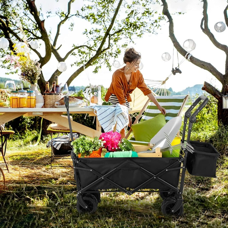 AthLike Collapsible Wagon Folding Garden Cart w/Removable Canopy, Heavy Duty Extra Large Portable Camping Beach Utilit Cart w/Adjustable Push Pull Handle, 7