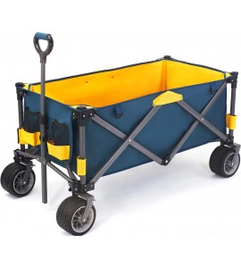 UIDYGGD Folding Wagon Cart Roomy Interior Large Carrying Capacity Big Wheels Brakes Adjustable Handle Sturdy Portable Rolling Heavy Duty Collapsible Cart Grocery Canvas Utility Camping Sport cart