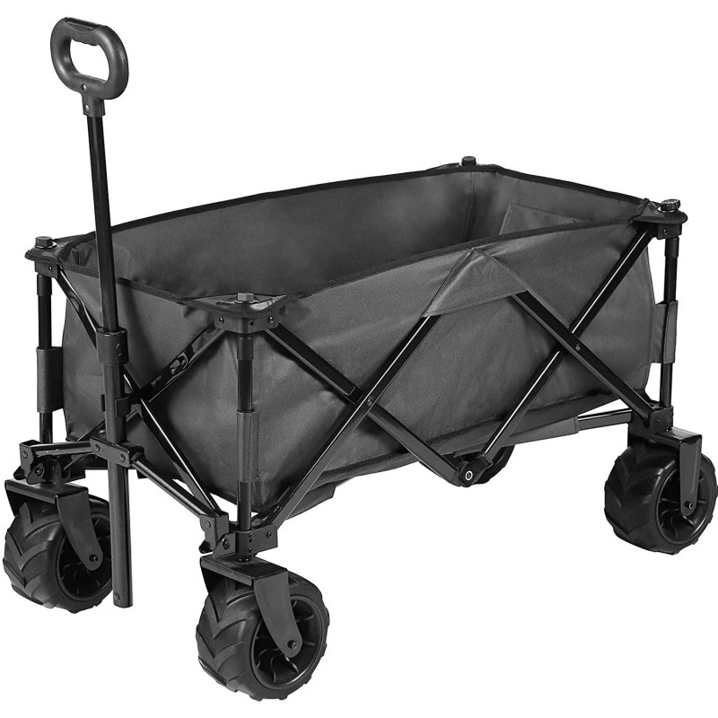 JOVNO Multipurpose Large Capacity Collapsible Wagon Cart Heavy Duty Beach Wagons with Big Wheels for Sand, Folding Utility Wagon Beach Cart for Garden, Outdoor, Camping and Picnic (Black)