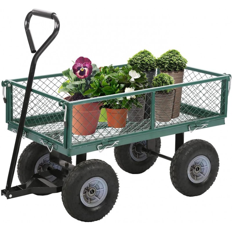 Garden Carts Yard Dump Wagon Cart Lawn Utility Cart Outdoor Steel Heavy Duty Beach Lawn Yard Landscape