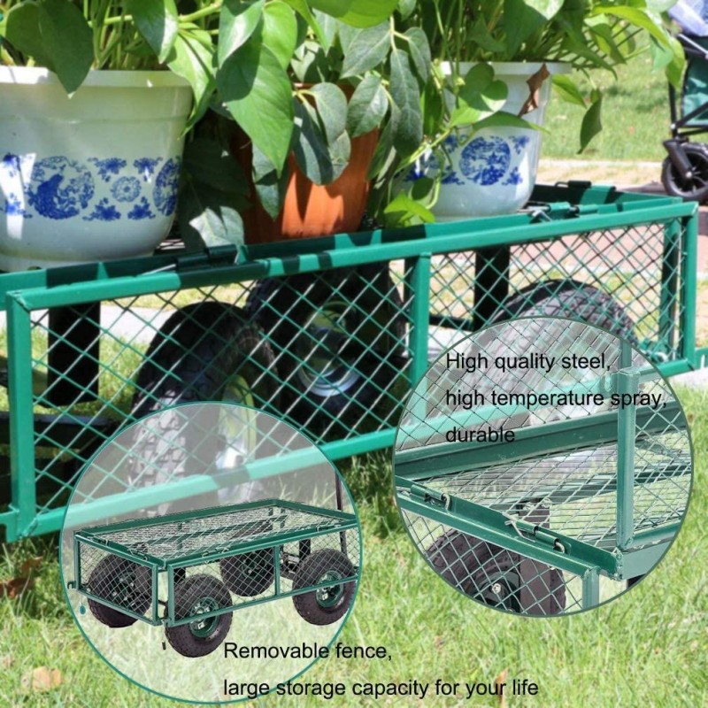 Garden Carts Yard Dump Wagon Cart Lawn Utility Cart Outdoor Steel Heavy Duty Beach Lawn Yard Landscape