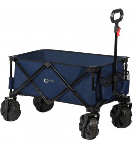 PORTAL Collapsible Folding Utility Wagon Cart with 8 inches Wheels Telescoping Handle for Outdoor Garden and Beach Use,Blue