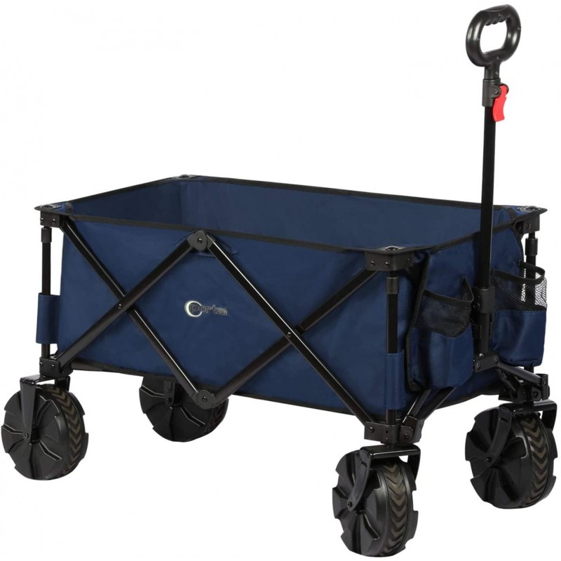 PORTAL Collapsible Folding Utility Wagon Cart with 8 inches Wheels Telescoping Handle for Outdoor Garden and Beach Use,Blue