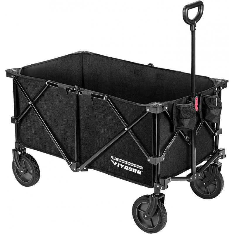 VIVOSUN Heavy Duty Collapsible Folding Wagon Utility Outdoor Camping Garden Cart with Universal Wheels & Adjustable Handle, Black