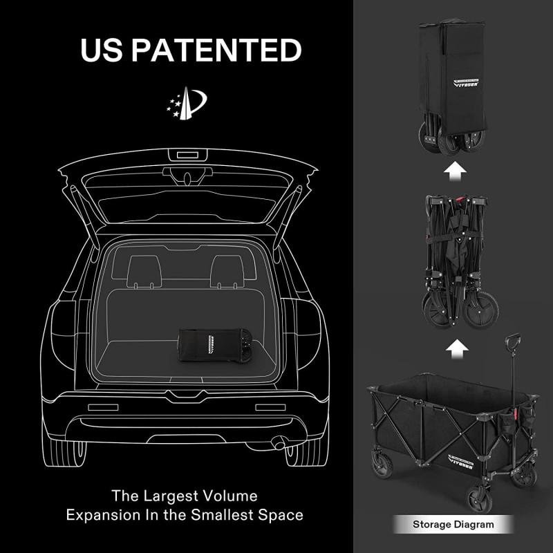 VIVOSUN Heavy Duty Collapsible Folding Wagon Utility Outdoor Camping Garden Cart with Universal Wheels & Adjustable Handle, Black
