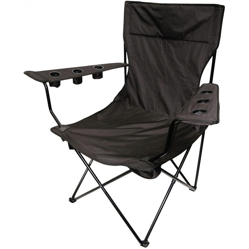 Creative Outdoor Kingpin Folding Chair | Extra Large King-Size Camping Seat | Multiple Cupholders | Black