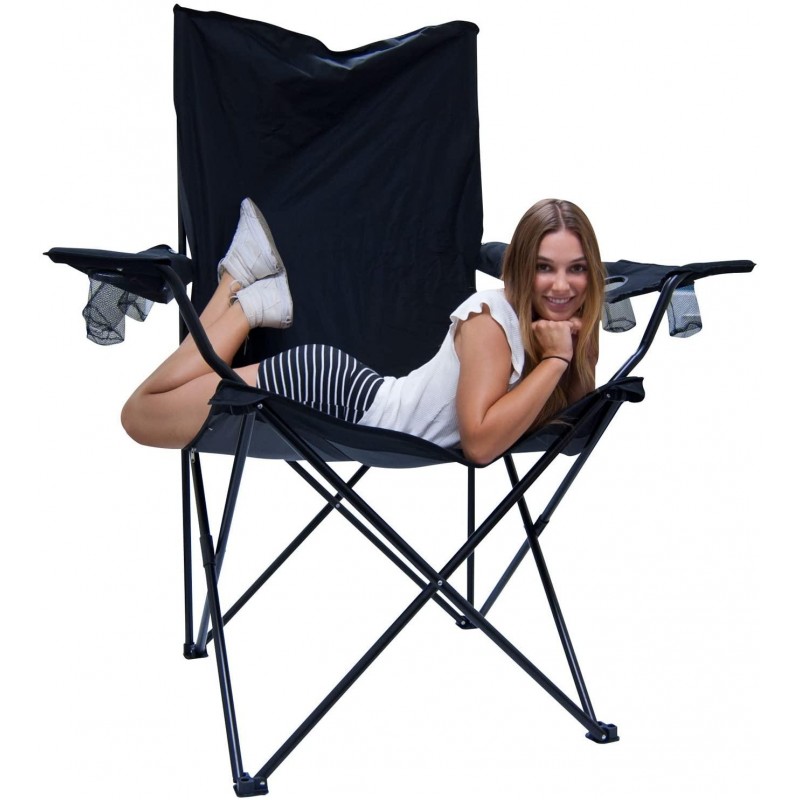 Creative Outdoor Kingpin Folding Chair | Extra Large King-Size Camping Seat | Multiple Cupholders | Black