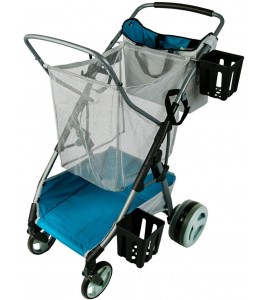 Strolee Beach Compact Folding Cart - All-Terrain Oversized Wheels for Sand and Outdoors - Extra-Large Storage Capacity - Rust Free Aluminum Frame - Pearl Blue