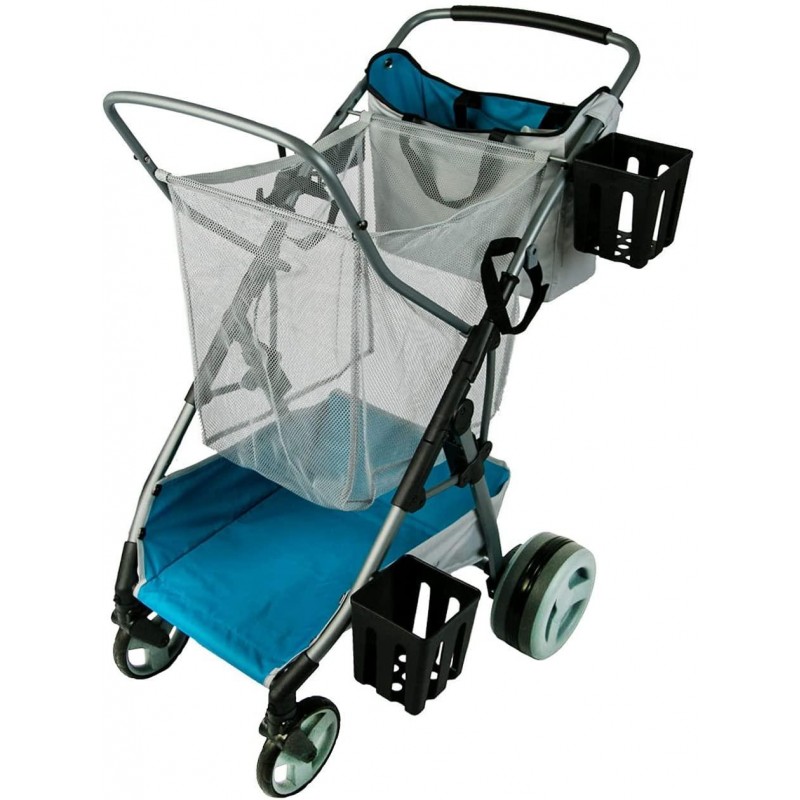 Strolee Beach Compact Folding Cart - All-Terrain Oversized Wheels for Sand and Outdoors - Extra-Large Storage Capacity - Rust Free Aluminum Frame - Pearl Blue