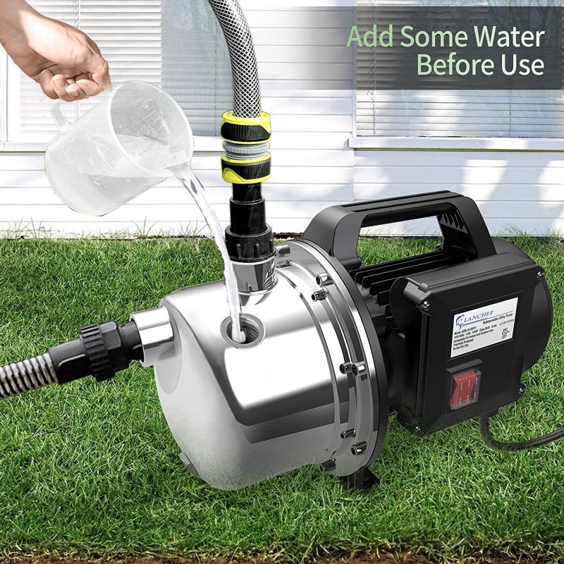 Lanchez 1 HP Shallow Well Pump，Garden Pump, Portable Stainless Steel Water Transfer Draining Irrigation Jet Pump for Water Removal, Lawn Fountain Pump 1294 GPH 147 Feet Height