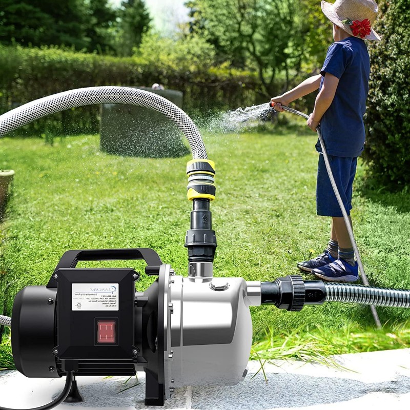 Lanchez 1 HP Shallow Well Pump，Garden Pump, Portable Stainless Steel Water Transfer Draining Irrigation Jet Pump for Water Removal, Lawn Fountain Pump 1294 GPH 147 Feet Height