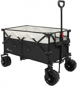 Moon Lence Collapsible Outdoor Utility Wagon Heavy Duty Folding Garden Portable Hand Cart with All-Terrain Beach Wheels, Adjustable Handle & Drink Holders