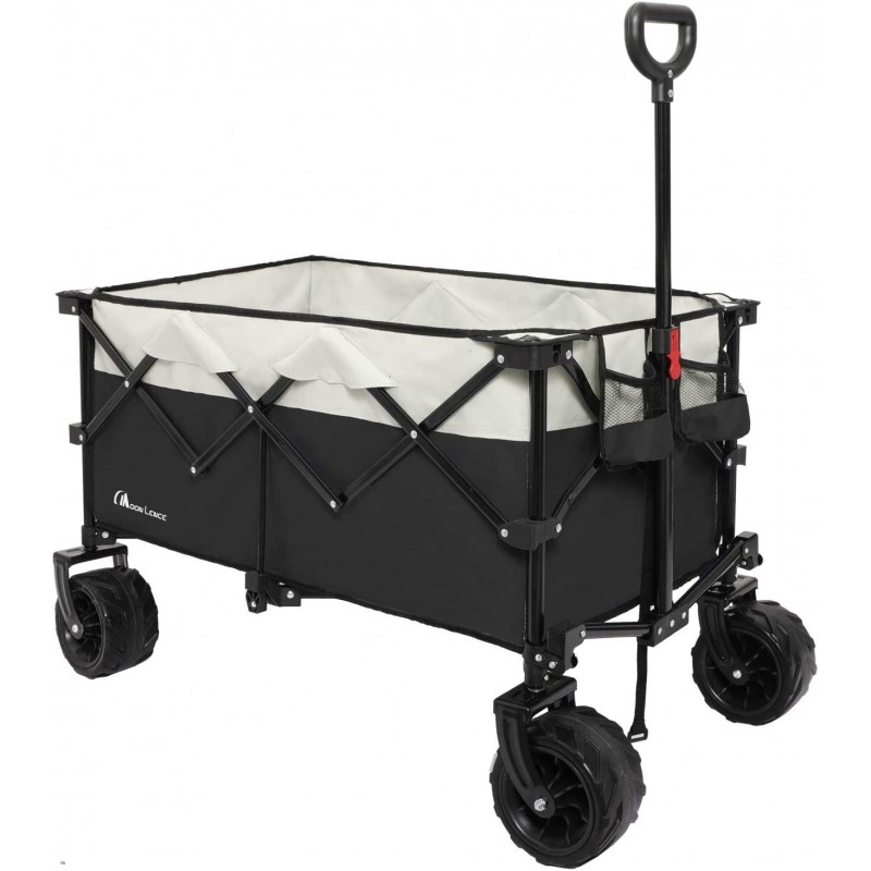 Moon Lence Collapsible Outdoor Utility Wagon Heavy Duty Folding Garden Portable Hand Cart with All-Terrain Beach Wheels, Adjustable Handle & Drink Holders