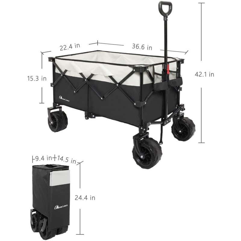 Moon Lence Collapsible Outdoor Utility Wagon Heavy Duty Folding Garden Portable Hand Cart with All-Terrain Beach Wheels, Adjustable Handle & Drink Holders