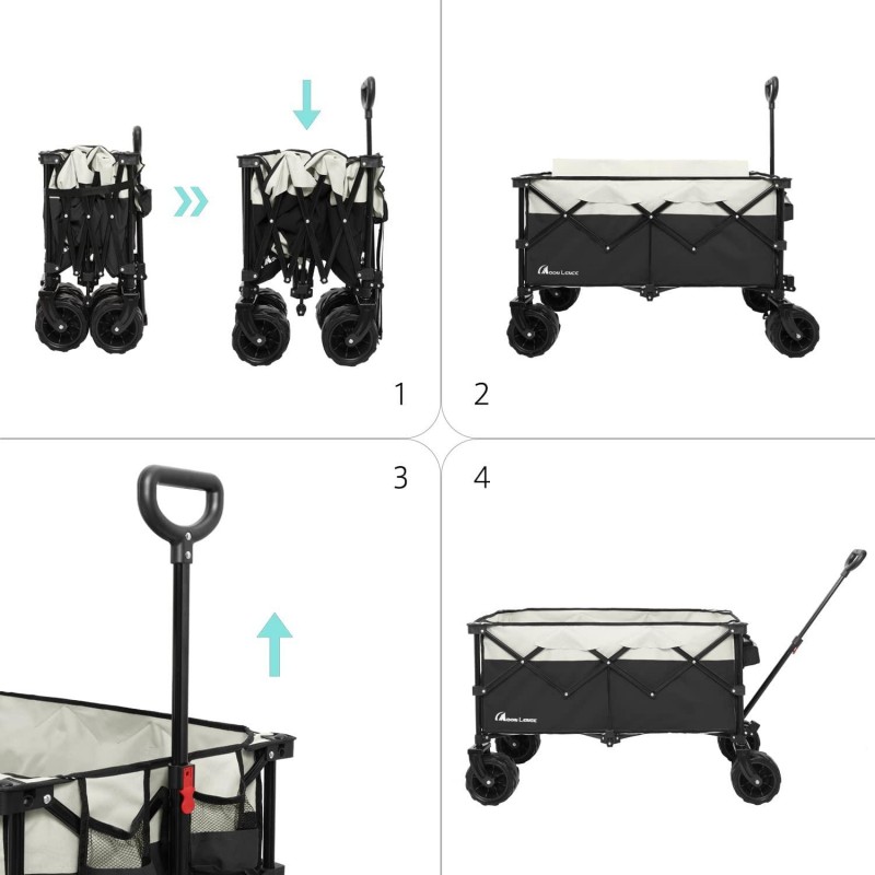 Moon Lence Collapsible Outdoor Utility Wagon Heavy Duty Folding Garden Portable Hand Cart with All-Terrain Beach Wheels, Adjustable Handle & Drink Holders