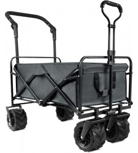 Patio Watcher Collapsible Folding Utility Push Pull Wagon Cart Outdoor Garden Wagon Beach Cart Camping Shopping Sports Portable Wagon with All Terrain Wheels Large Capacity Heavy Duty, Gray