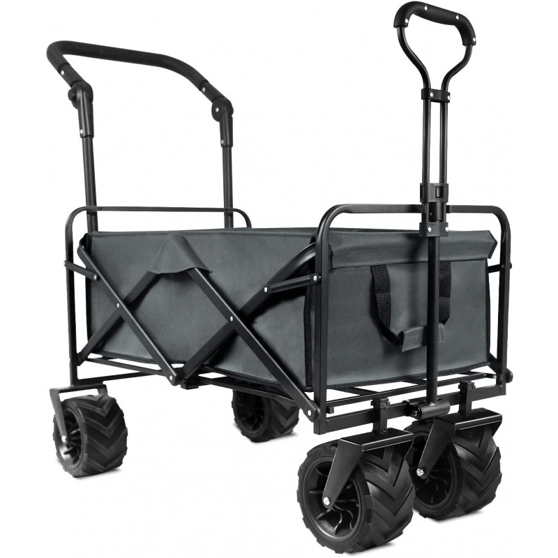 Patio Watcher Collapsible Folding Utility Push Pull Wagon Cart Outdoor Garden Wagon Beach Cart Camping Shopping Sports Portable Wagon with All Terrain Wheels Large Capacity Heavy Duty, Gray