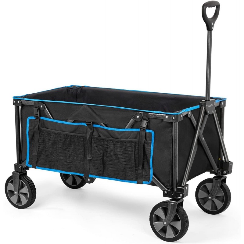 Navatiee Collapsible Folding Wagon, Heavy Duty Utility Beach Wagon Cart with Removable Wheels, Large Capacity Foldable Grocery Wagon for Garden Outdoor Use, S1