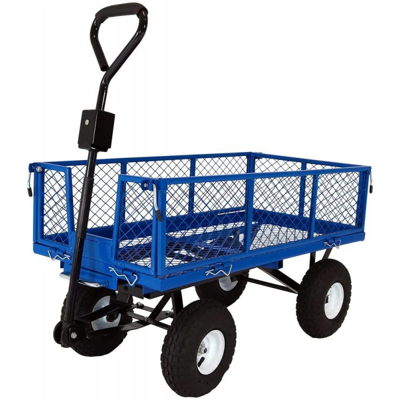 Sunnydaze Utility Steel Dump Garden Cart, Outdoor Lawn Wagon with Removable Sides, Heavy-Duty 660 Pound Capacity, Blue