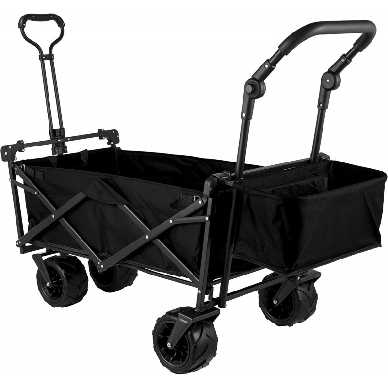 Happbuy Extra Large Collapsible Garden Cart with Removable Canopy, Folding Wagon Utility Carts with Wheels and Rear Storage, Wagon Cart for Garden, Camping, Grocery Cart, Shopping Cart, Black