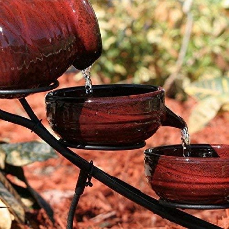 Smart Solar 23941R01 Ceramic Solar Cascade Fountain, Lava Red Finish, Powered by Included Separate Solar Panel, No Operating Costs or Wiring Required