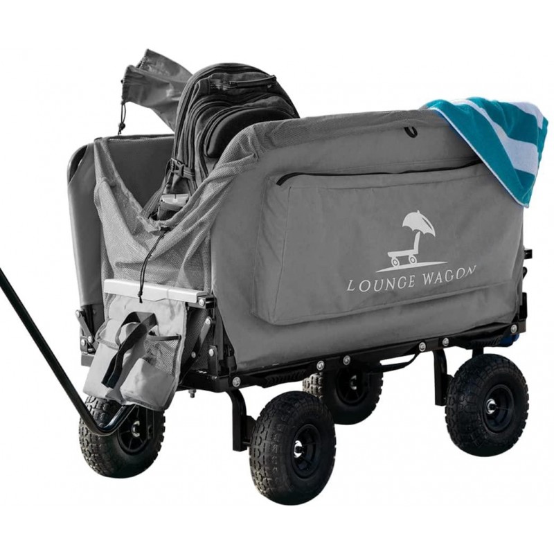 The Lounge Wagon – The Only Wagon That Converts into a 2-Person Chair - 3-in1 carts with Wheels, Chair & Umbrella - Ultimate Beach Wagons– Beach Chairs for Adults – Sports Wagon - Park Wagon