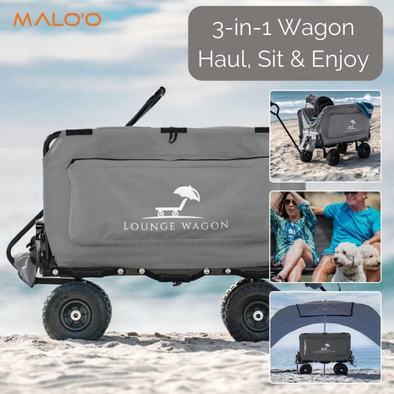 The Lounge Wagon – The Only Wagon That Converts into a 2-Person Chair - 3-in1 carts with Wheels, Chair & Umbrella - Ultimate Beach Wagons– Beach Chairs for Adults – Sports Wagon - Park Wagon