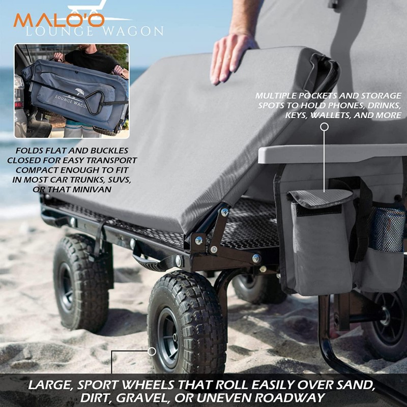 The Lounge Wagon – The Only Wagon That Converts into a 2-Person Chair - 3-in1 carts with Wheels, Chair & Umbrella - Ultimate Beach Wagons– Beach Chairs for Adults – Sports Wagon - Park Wagon