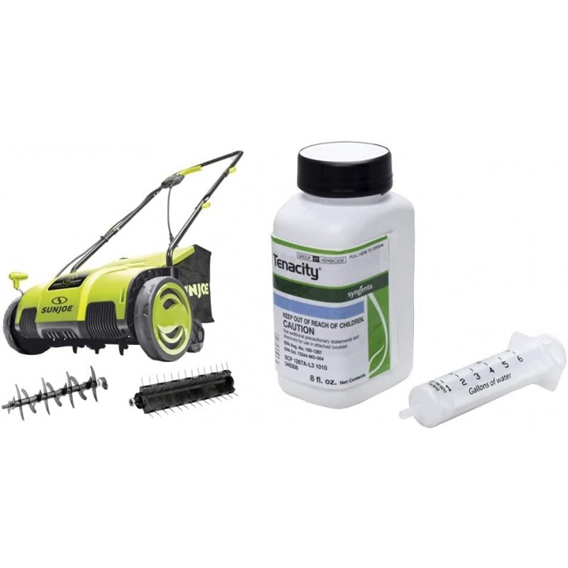 Sun Joe AJ798E 12-Amp 13-Inch Electric Dethatcher and Scarifier & Syngenta 46256 Tenacity 8oz Herbicide, Clear