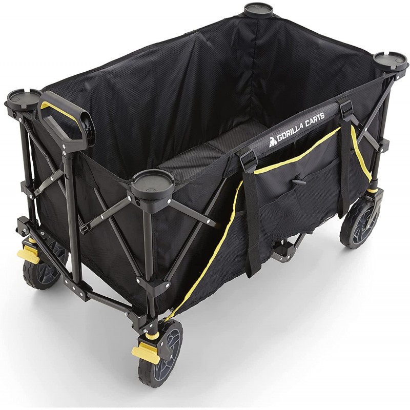 Gorilla Carts GCSW-7P 7 Cu. Ft. Collapsible Folding Outdoor Utility Wagon with Oversized Bed, Black