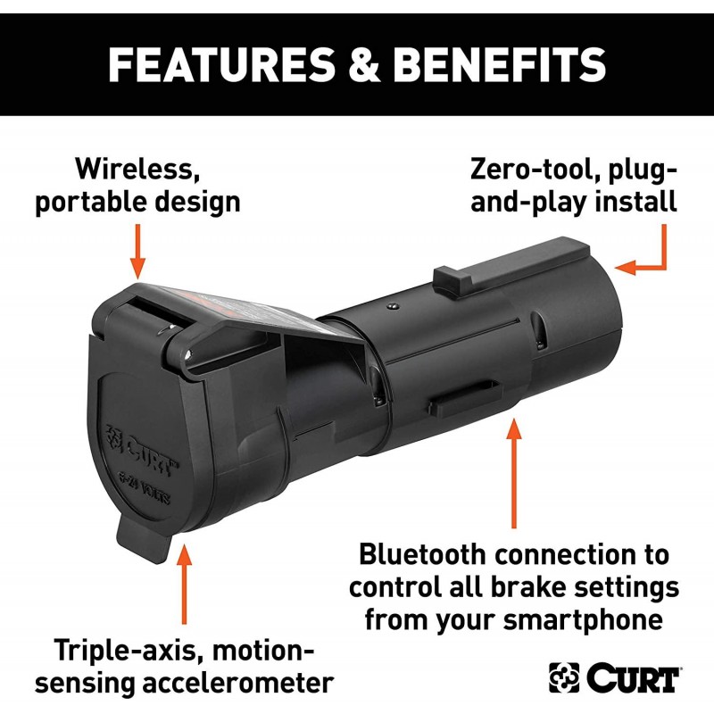 CURT 51180 Echo Mobile Electric Trailer Brake Controller with Bluetooth-Enabled Smartphone Connection, Proportional, Black PLastic, 9 x 9 x 3 inches, BLACK PLASTIC