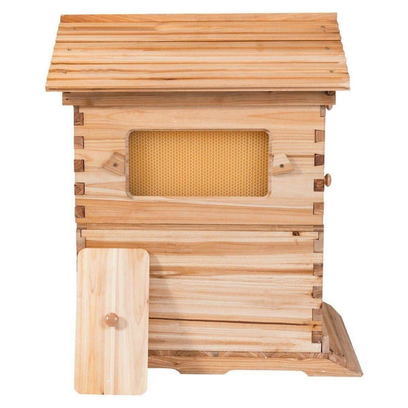 Lwestine Flow Hive Beehive kit Automatic Wooden bee hive House kit Beehive Boxes with 7 Peice Comb Honey Frames for Beginning and Professional Beekeepers